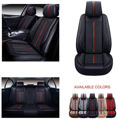 OASIS AUTO OS-007 Leather Car Seat Covers, Faux Leatherette Automotive Vehicle Cushion Cover for Cars SUV Pick-up Truck Universal Fit Set for Auto Interior Accessories